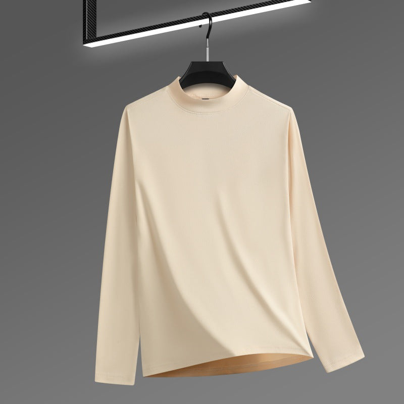 Men's Solid Color Threaded Velvet High Neck T-shirt