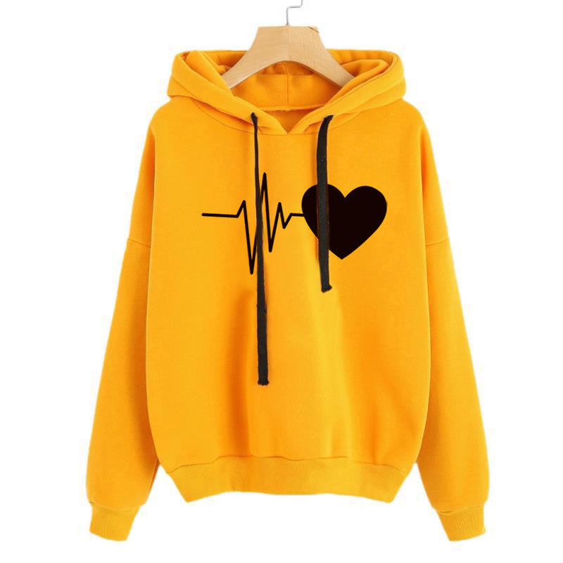 Women's Heart Print Streetwear Hoodie