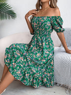 Women's Floral Square-Collar Ruffled Dress