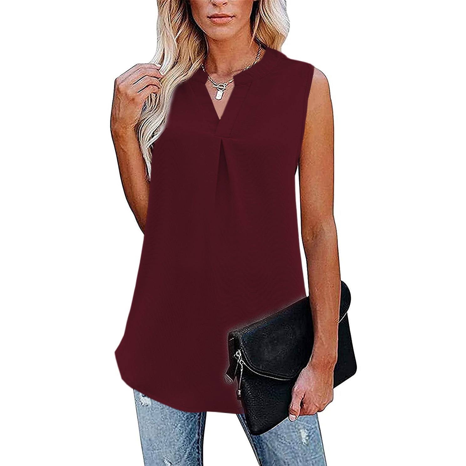 Women's Loose V-neck Sleeveless Lace Top
