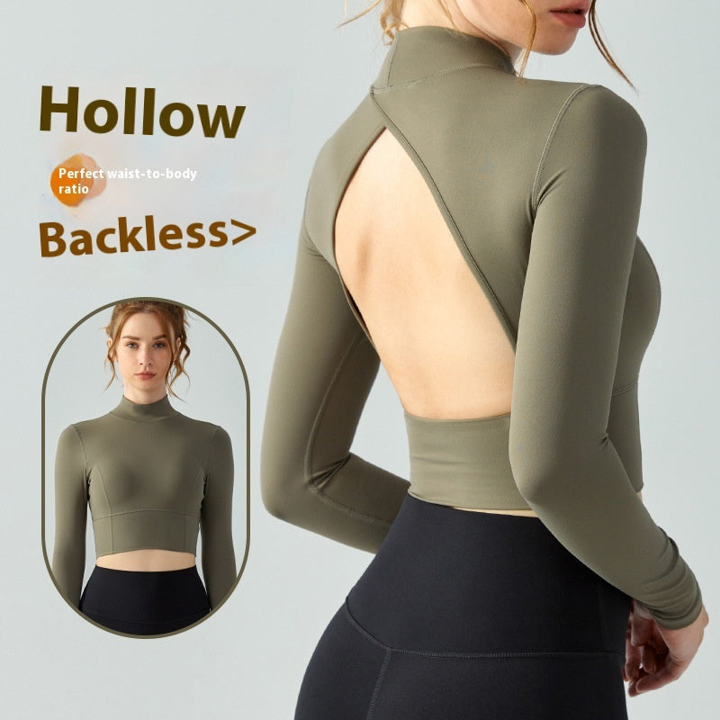Women's High Neck Long Sleeve Open Back Athletic Top