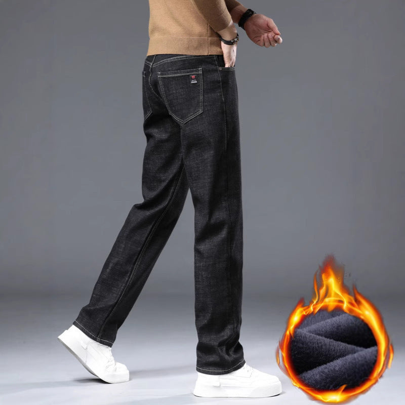 Men's Straight Fleece-lined Thick Jeans