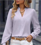 Women's Laced Long-sleeved V-neck Chiffon Top