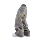 Retro Flame Pattern Embroidered Baggy Jeans