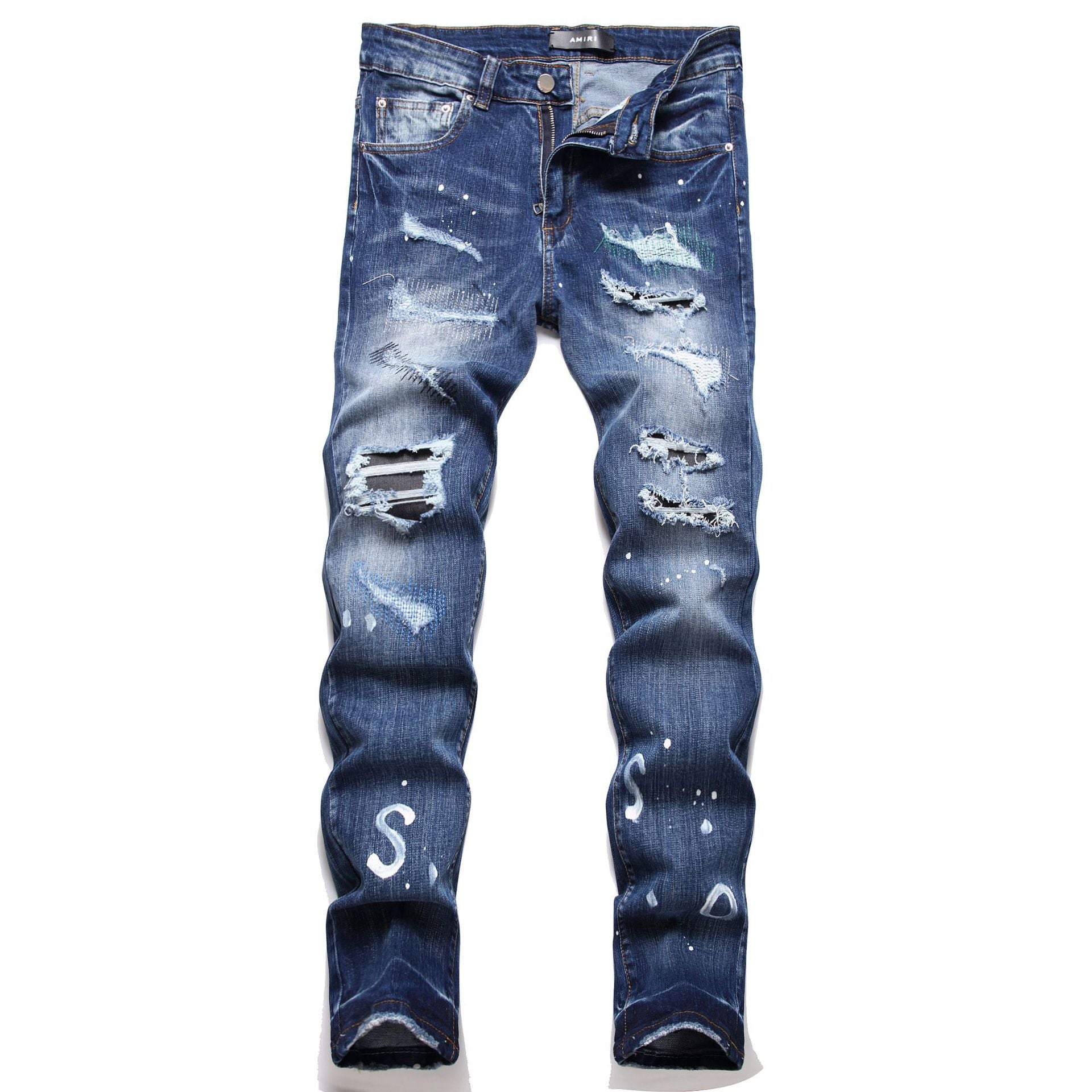 Men's Colored Ripped Patchwork Jeans