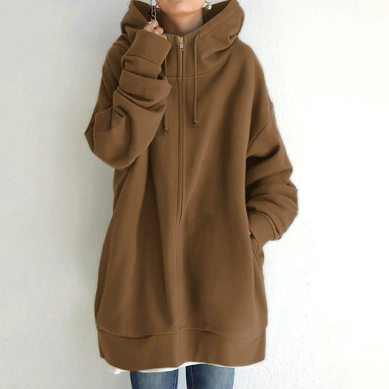 Women's Zipped Fuzzy Elongated Hoodie