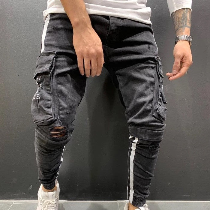 Men's Knee-cut Zipper Jeans