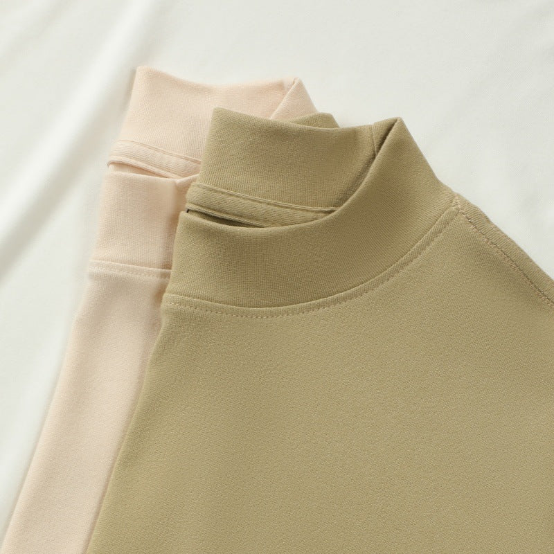 Men's Solid Color Threaded Velvet High Neck T-shirt