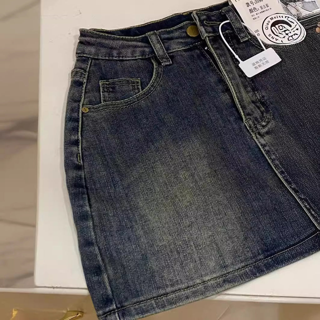 Women's Retro Blue High Waist Denim Skirt