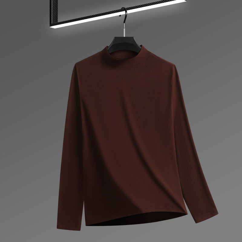 Men's Solid Color Threaded Velvet High Neck T-shirt