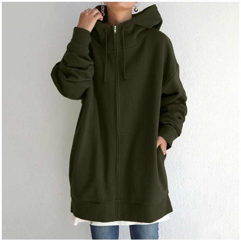 Women's Zipped Fuzzy Elongated Hoodie