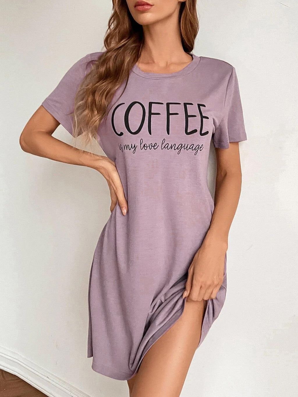 Women's Coffee Print Elongated Sleepwear One-Piece