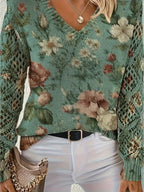 Women's Elegant Bohemian Floral V-neck Long Sleeve Top