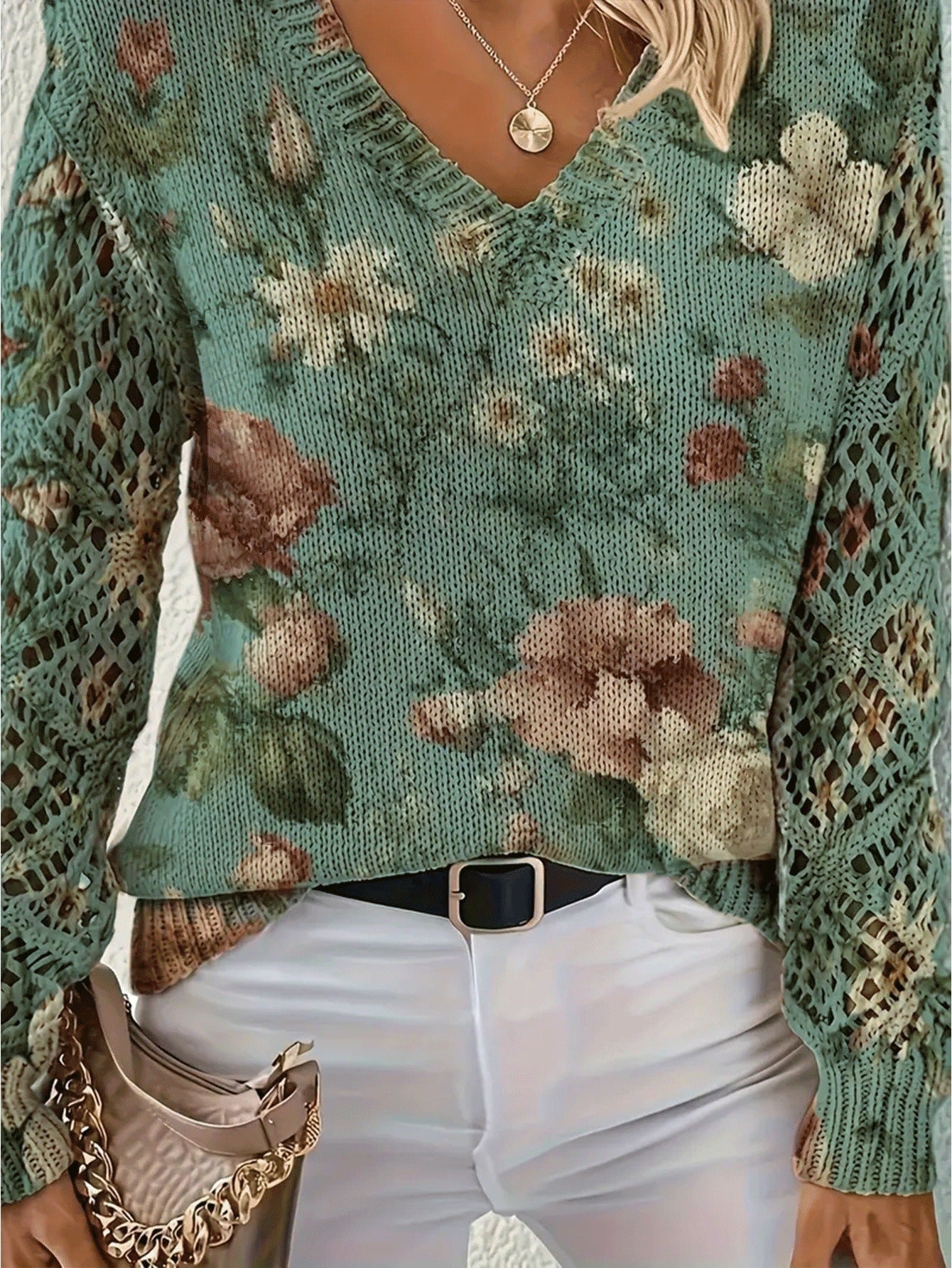 Women's Elegant Bohemian Floral V-neck Long Sleeve Top