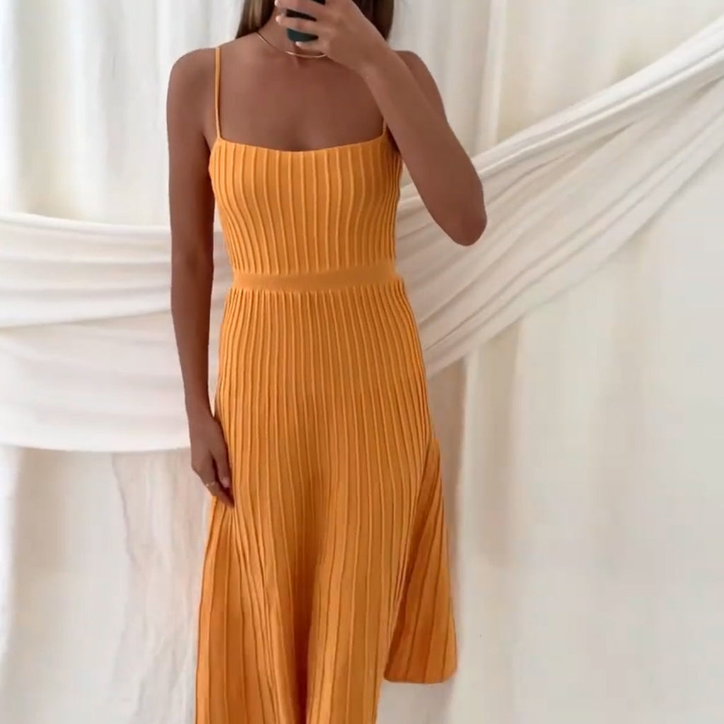 Women's Solid Color High Waist Pleated Dress