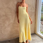 Women's Solid Color High Waist Pleated Dress