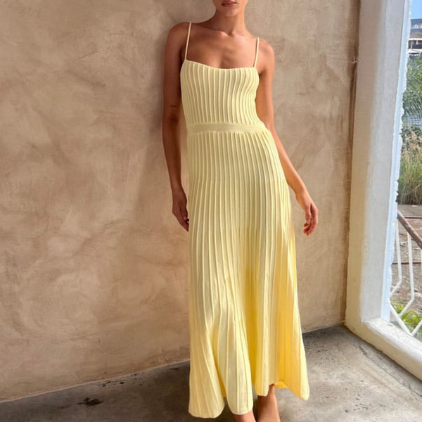 Women's Solid Color High Waist Pleated Dress