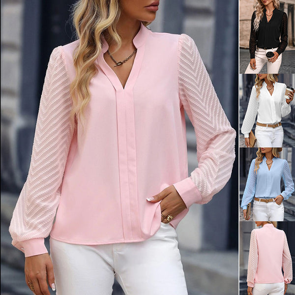 Women's Laced Long-sleeved V-neck Chiffon Top