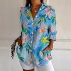 Women's Vibrant Colorful Floral-Patterned Long-Sleeve Shirt