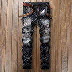 Men's Distressed Slim Fit Straight-leg Washed Jeans
