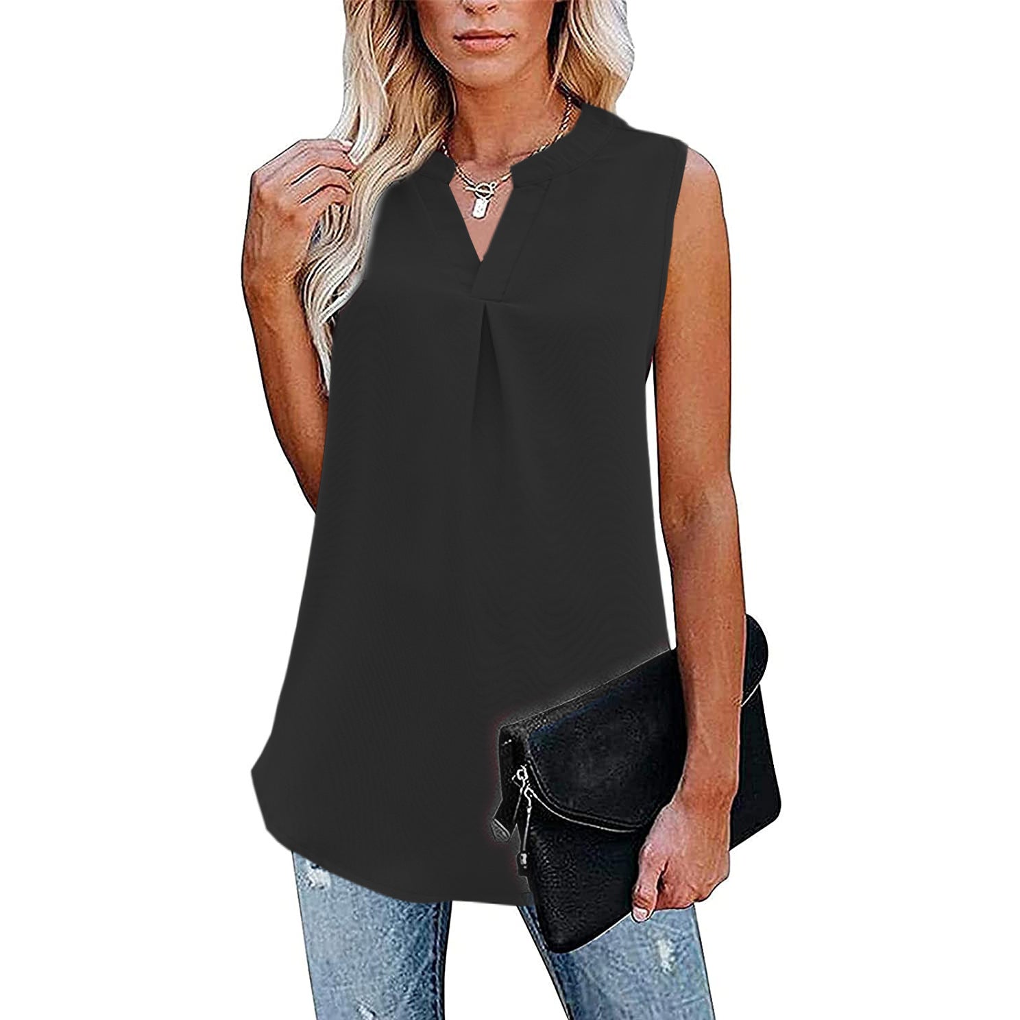 Women's Loose V-neck Sleeveless Lace Top