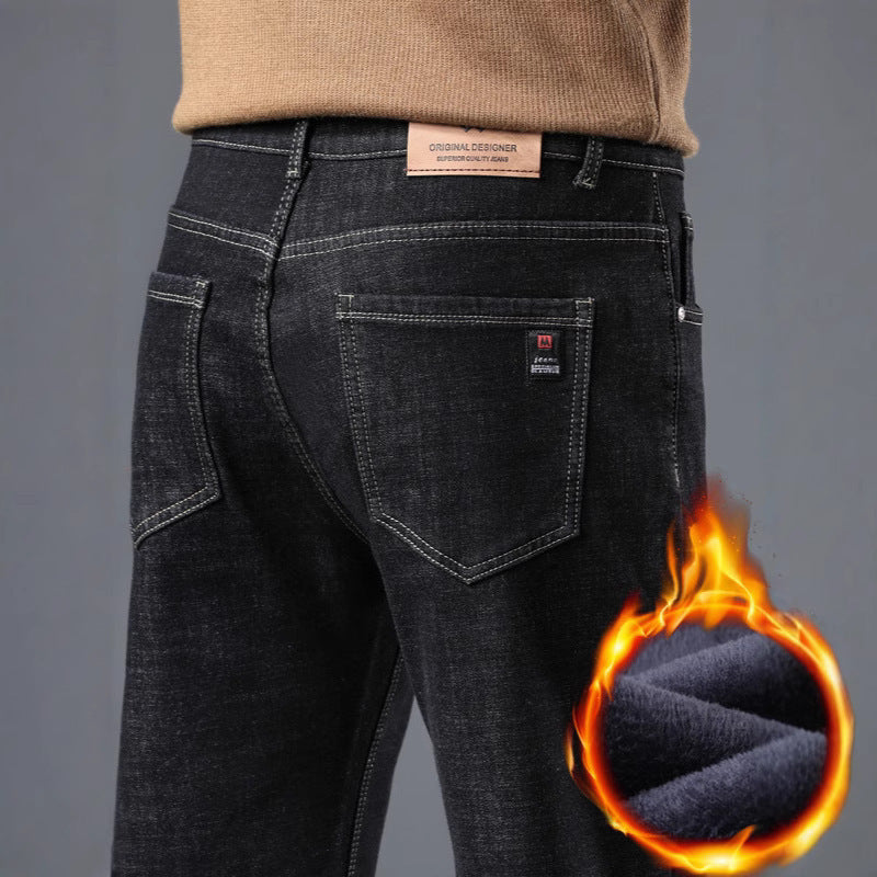 Men's Straight Fleece-lined Thick Jeans