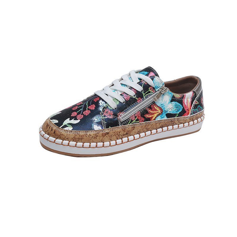 Women's Side Zipped Flower Sneakers