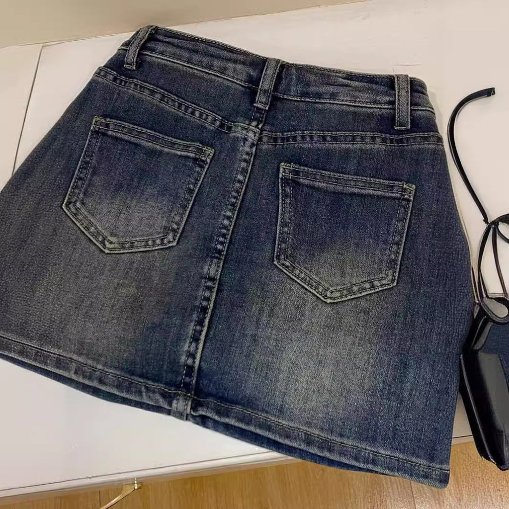 Women's Retro Blue High Waist Denim Skirt