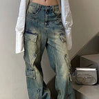 Women's Worn Look Washed-out Cargo Jeans