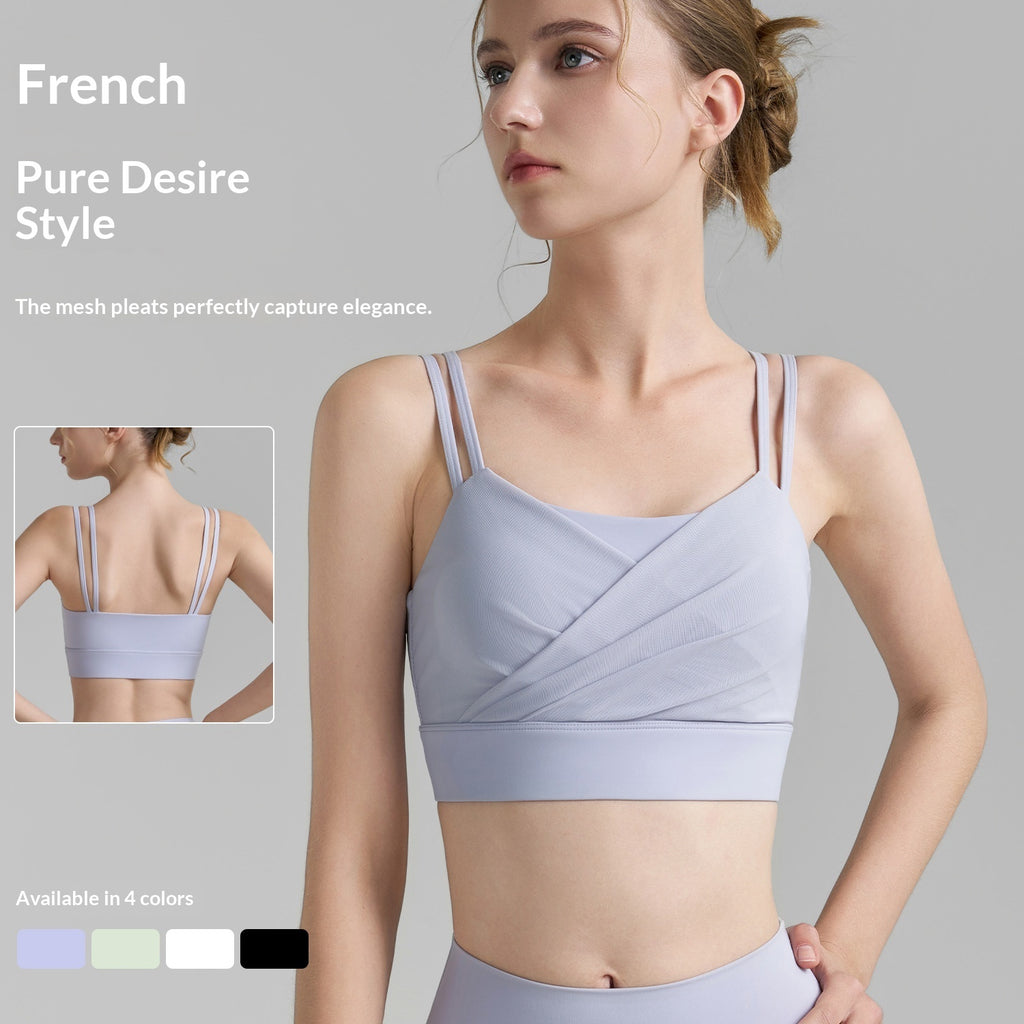 Women's Padded Mesh Pleated Sports Bra