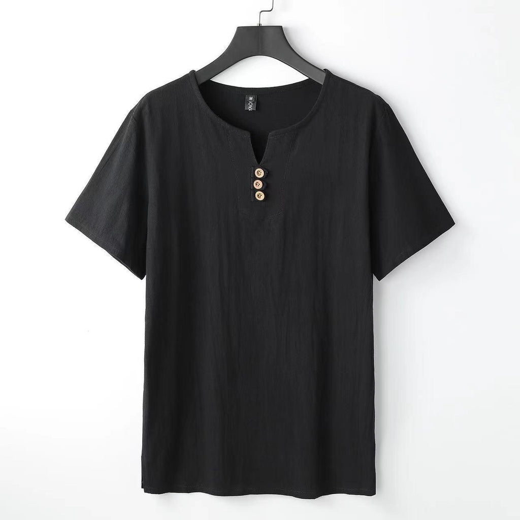 Men's Cotton And Linen V-neck Short Sleeve T-Shirt