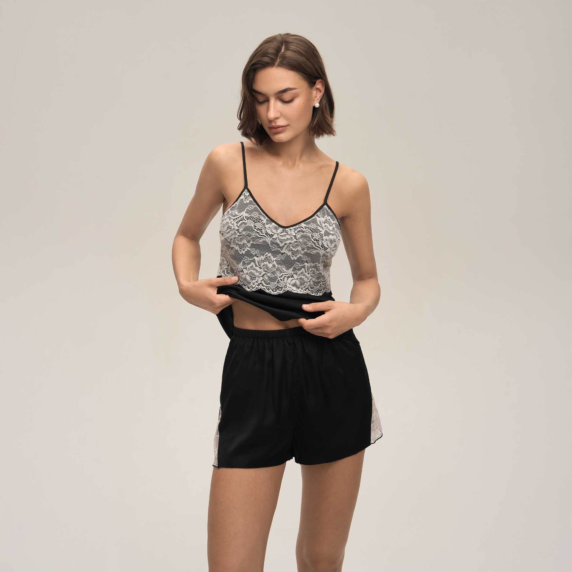 Women's Lace Camisole Shorts And Spaghetti Top Set