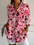 Women's Elegant Floral Print Long-Sleeve Shirt