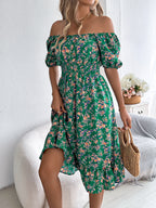 Women's Floral Square-Collar Ruffled Dress