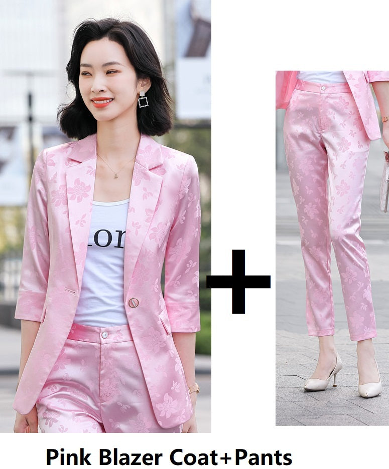 Women's Printed Satin Business Suit