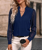Women's Laced Long-sleeved V-neck Chiffon Top