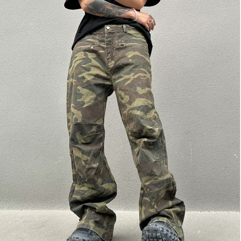 Straight Retro Camouflage Cargo Pants
