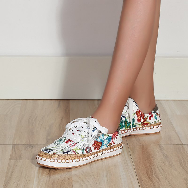 Women's Side Zipped Flower Sneakers