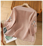 Women's Loose-fitting Lantern Sleeve Embroidered Top