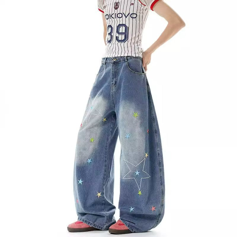 Men's Washed Vintage Embroidered Jeans