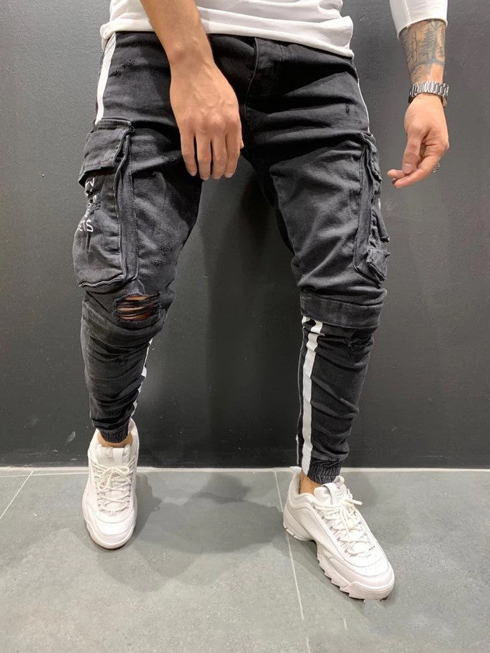 Men's Knee-cut Zipper Jeans