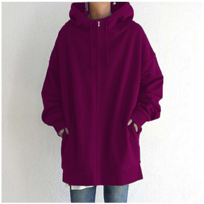 Women's Zipped Fuzzy Elongated Hoodie