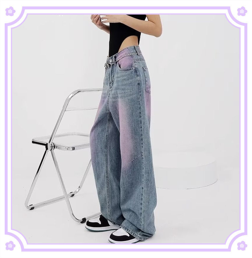 Women's Distressed Color Faded Straight Jeans