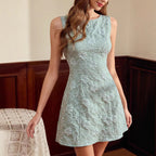 Women's French Floral Jacquard Sleeveless Dress