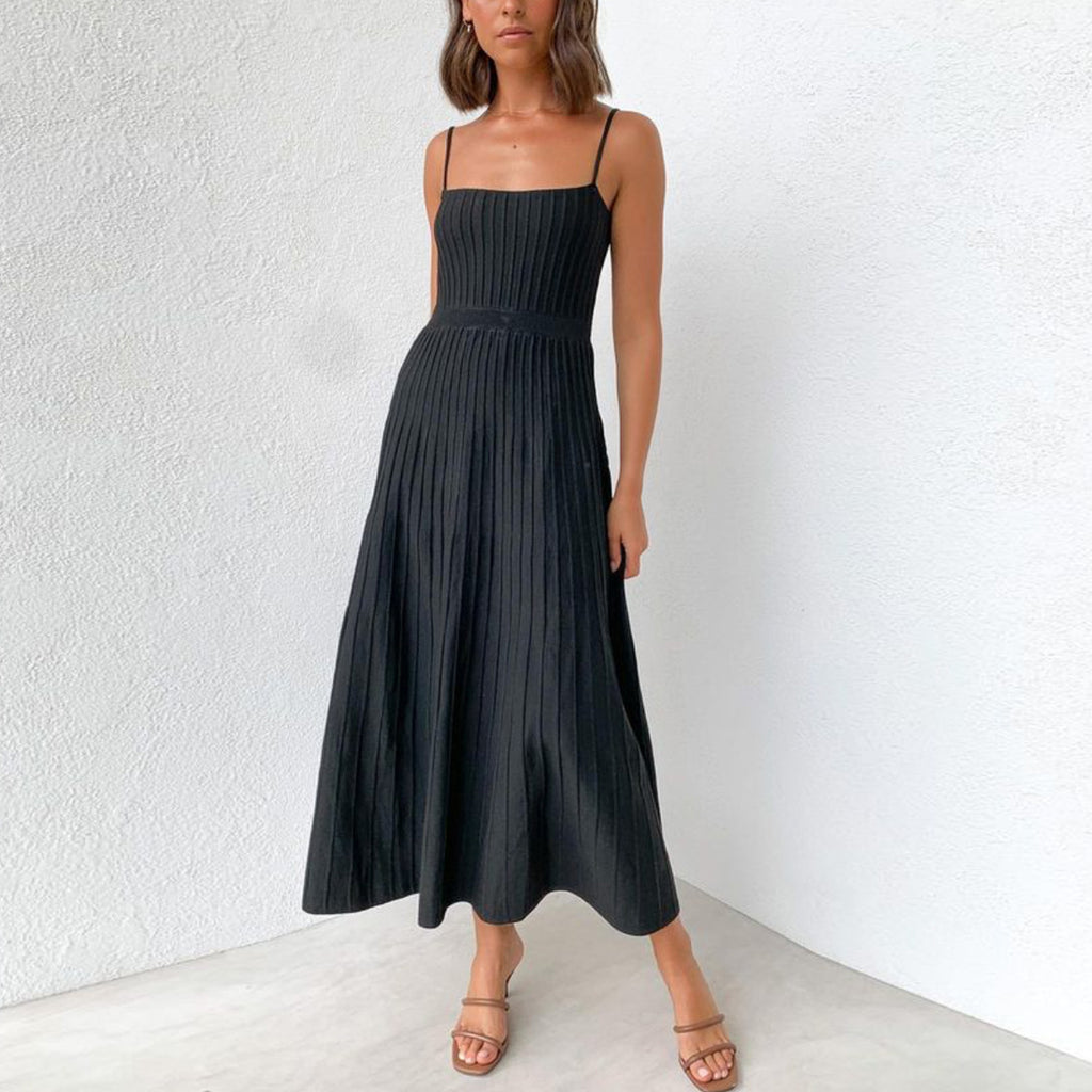 Women's Solid Color High Waist Pleated Dress