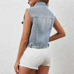 Women's Single Breasted Tassel Denim Short Vest