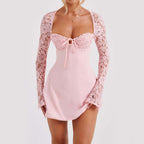 Women's Elegant Laced Long Sleeve Backless Lace Up Dress