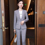 Women's Long-Sleeved Plaid Business Suit