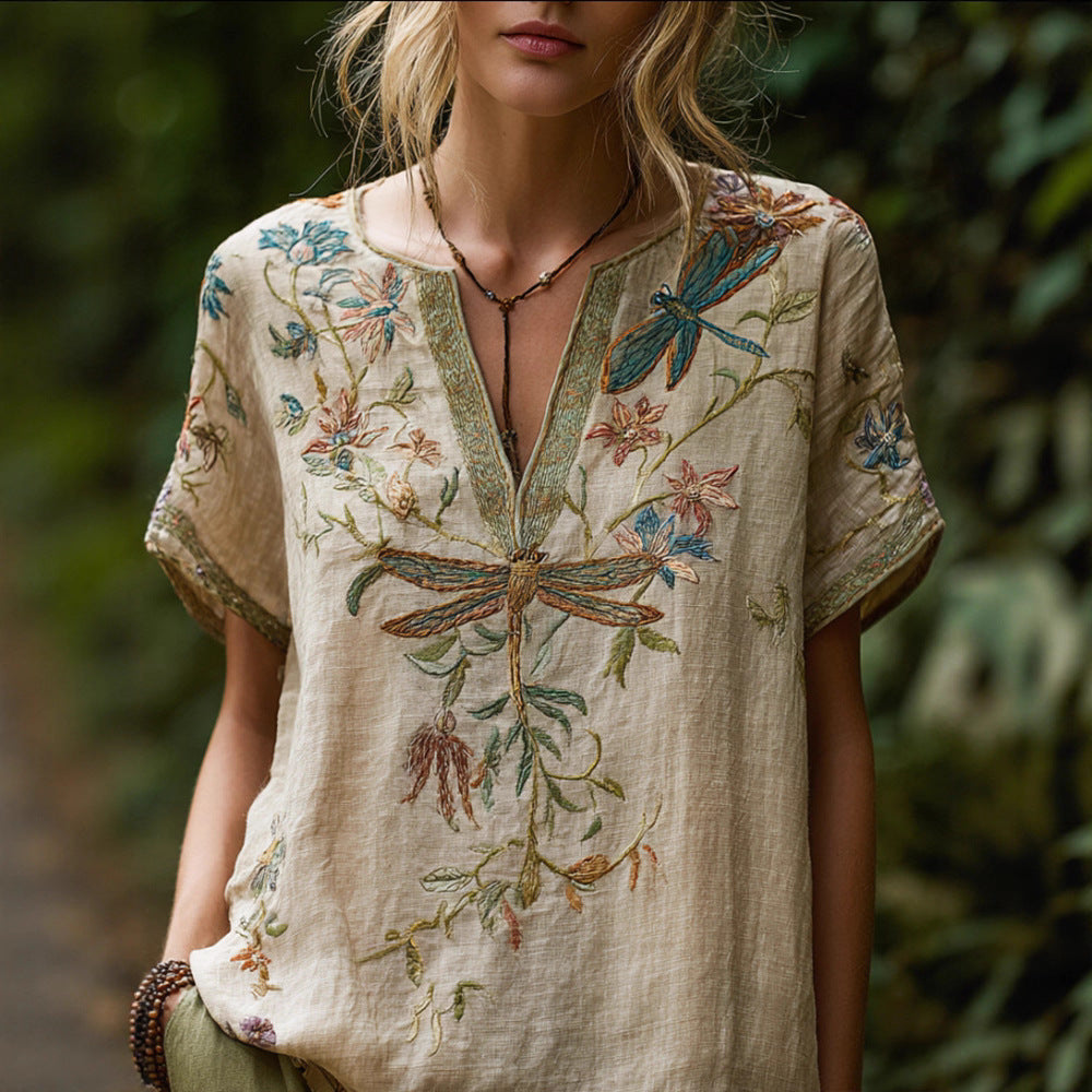 Women's Vintage Medieval V-Neck Short-Sleeve Top
