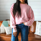 Women's Solid Blush Round Neck Drop Shoulder Long Sleeve Sweatshirt